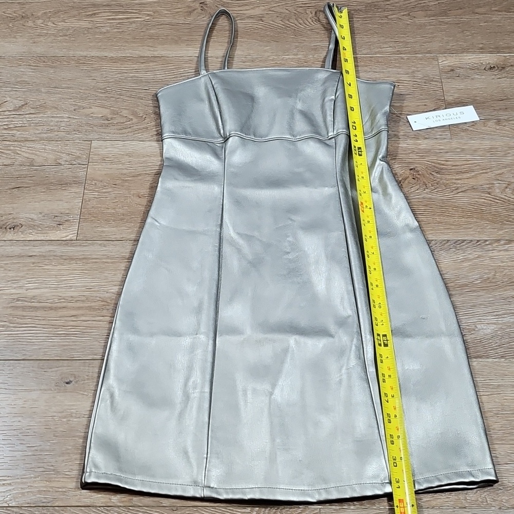 NWT Kirious Los Angeles Silver Metallic Vegan Leather Bodycon Mini Dress - Picture 16 of 16